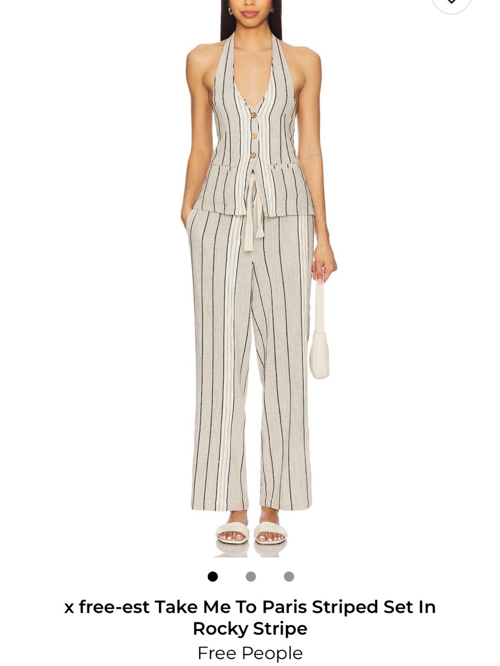 Free People Cream and Black Striped Halter Wide-Leg Jumpsuit
